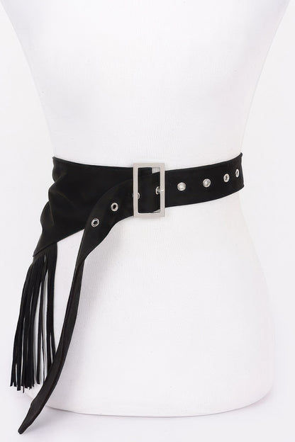 Faux Suede Fringe Belt