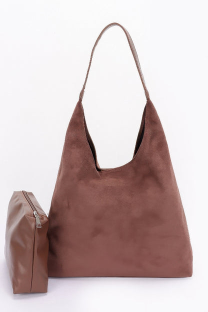 Faux Suede Bindle Bag W/ Pouch
