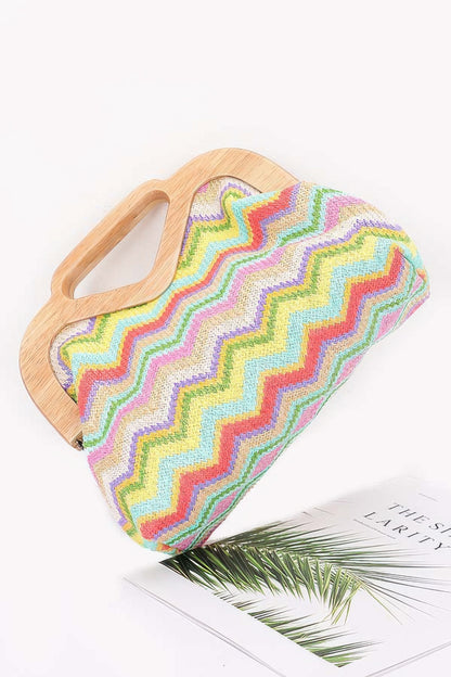 Faux Straw Wood Frame Clutch
