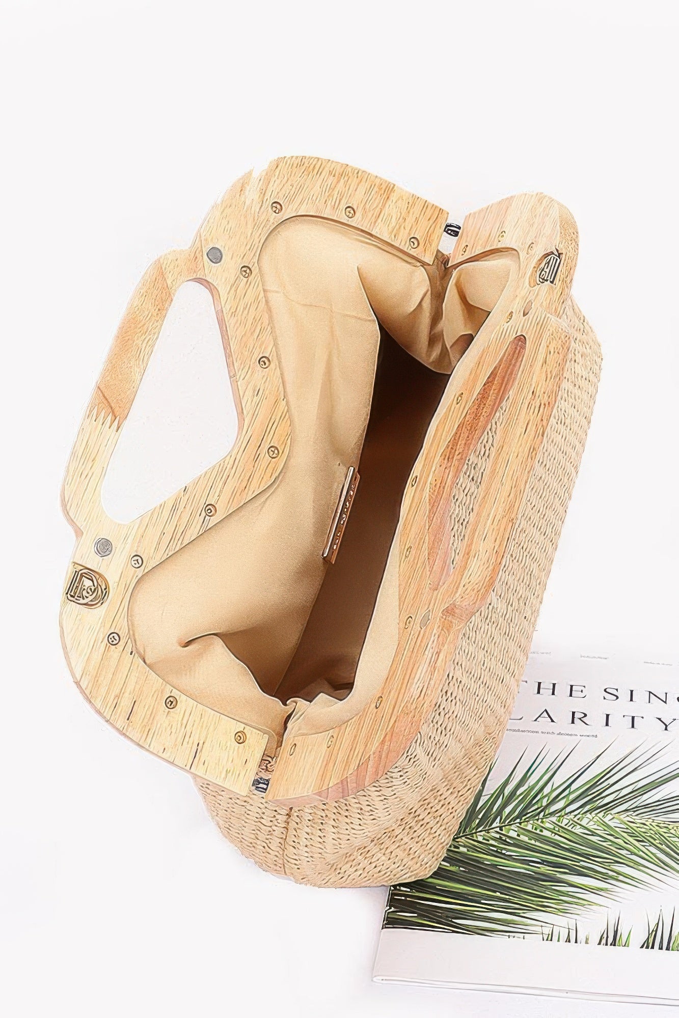 Faux Straw Wood Frame Clutch
