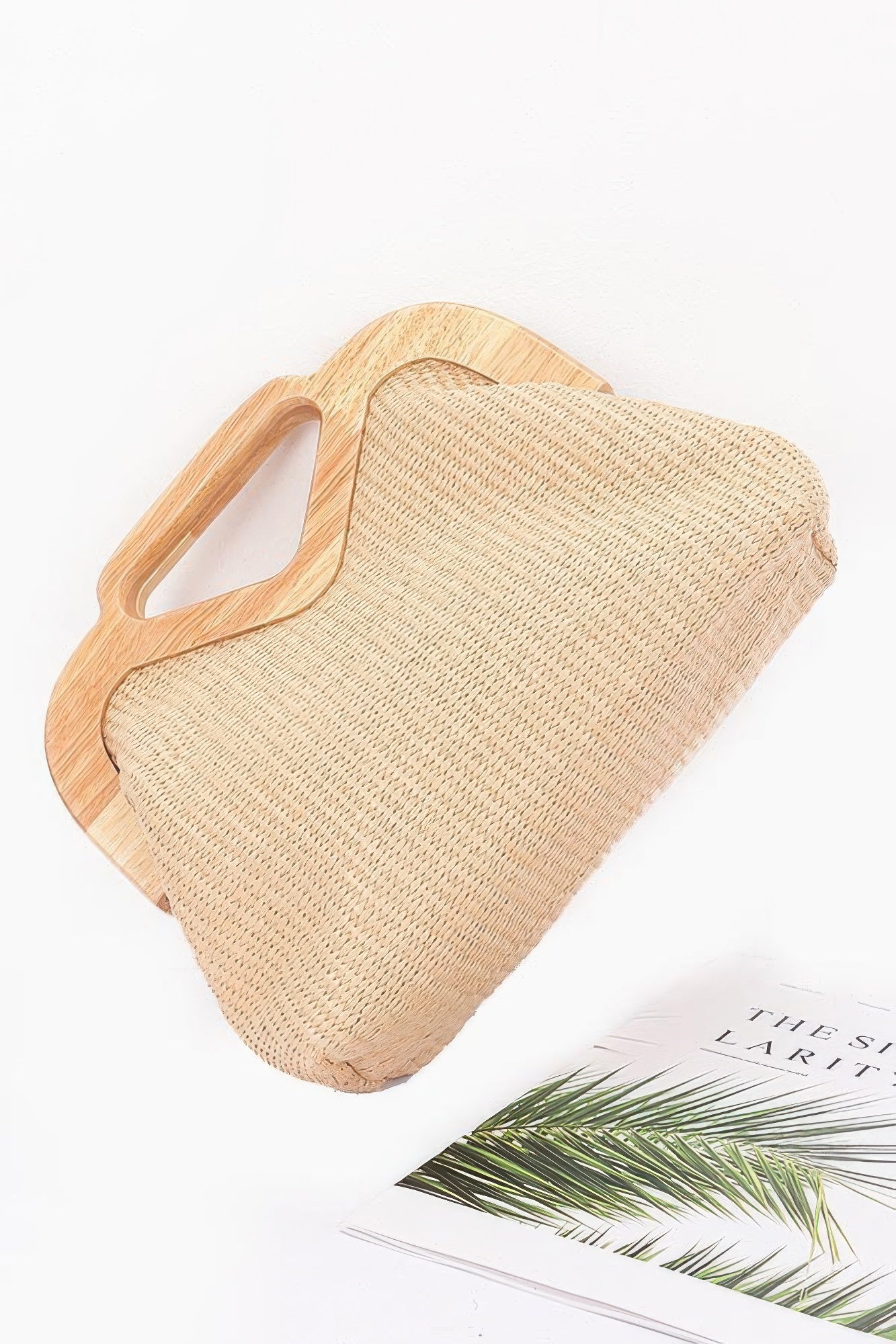 Faux Straw Wood Frame Clutch