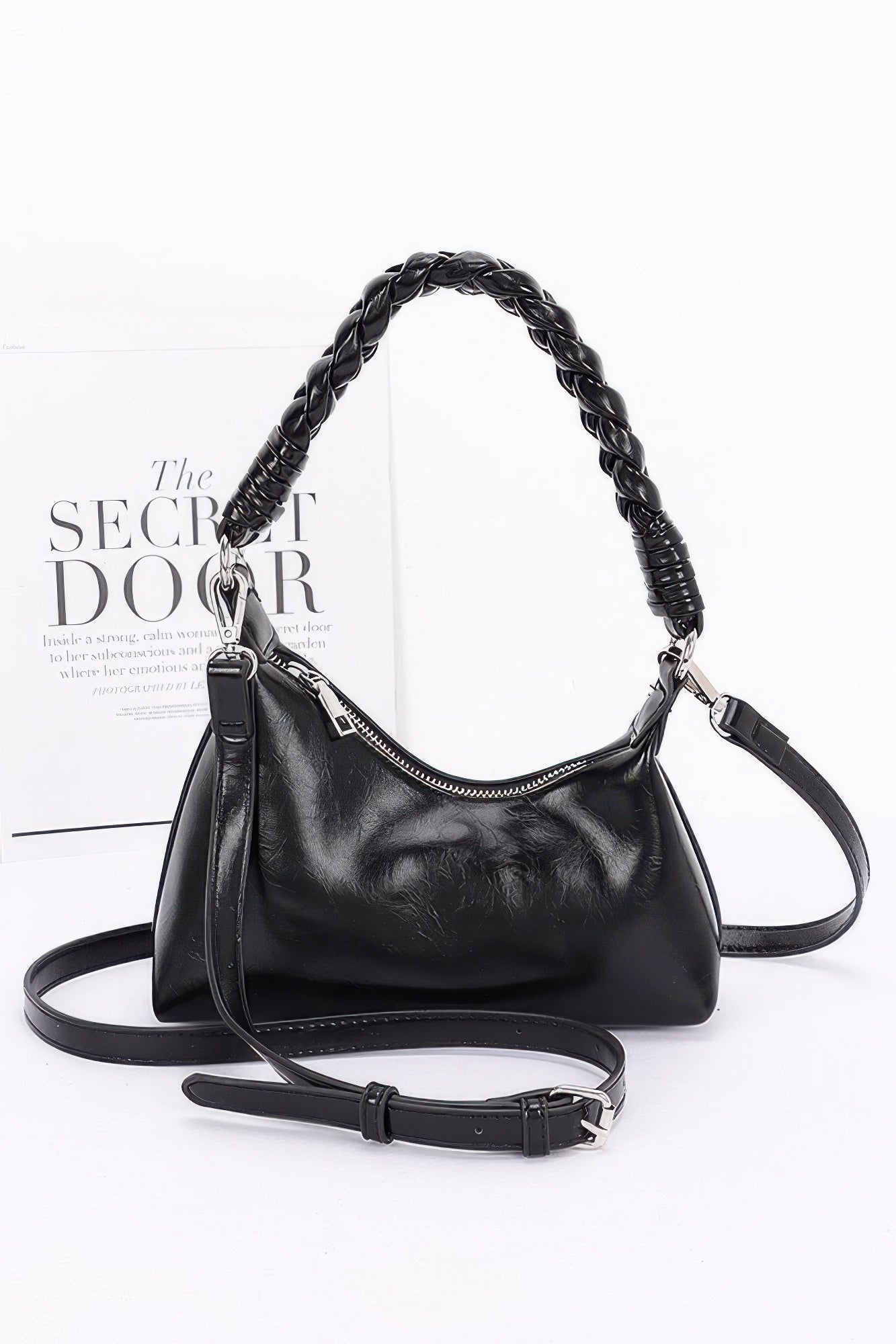Faux Leather Braided Strap Shoulder Bag