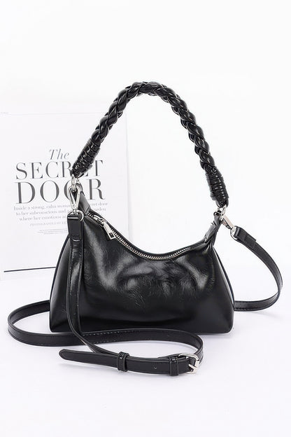 Faux Leather Braided Strap Shoulder Bag