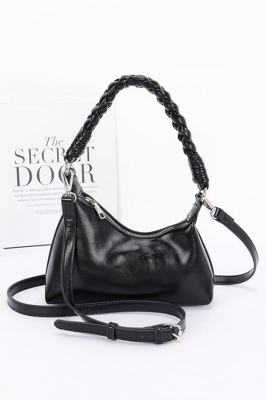 Faux Leather Braided Strap Shoulder Bag