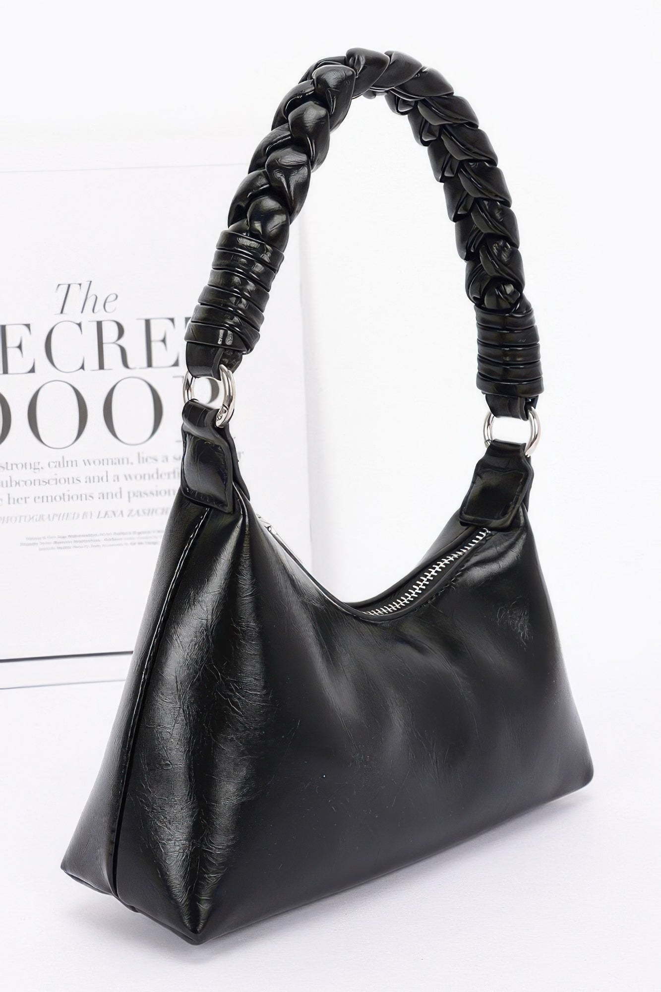 Faux Leather Braided Strap Shoulder Bag