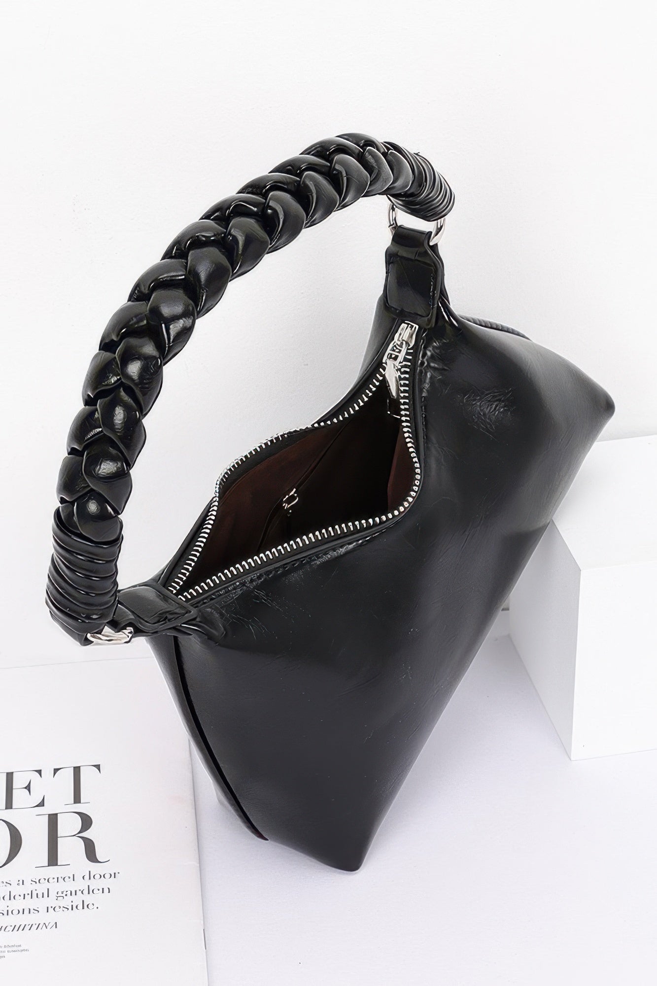 Faux Leather Braided Strap Shoulder Bag