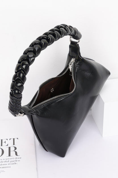Faux Leather Braided Strap Shoulder Bag