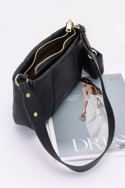 Quilted Faux Leather Shoulder Bag W/ Airpod Bag