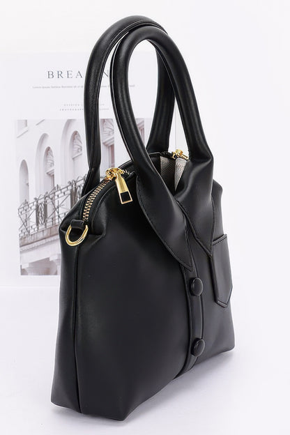Faux Leather Shirt Style Top Handle Bag