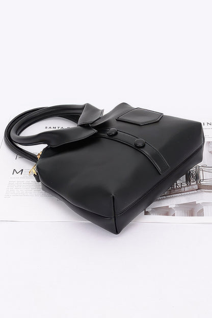 Faux Leather Shirt Style Top Handle Bag