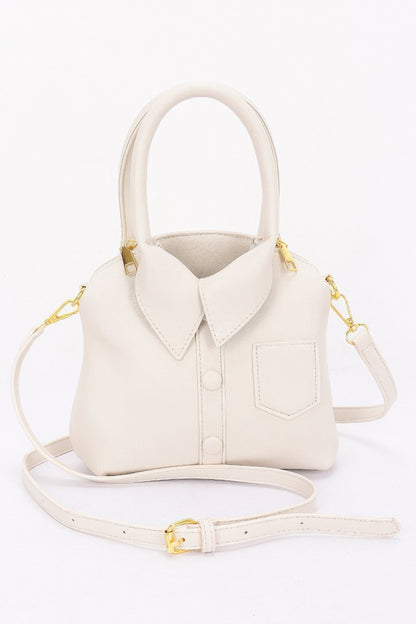 Faux Leather Shirt Style Top Handle Bag