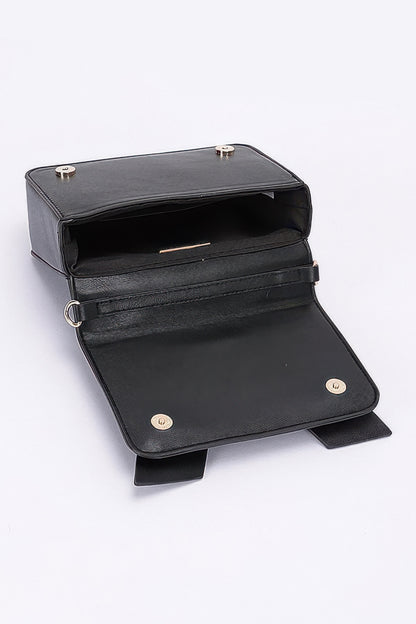 Faux Leather Ribbon Top Handle Bag