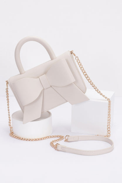 Faux Leather Ribbon Top Handle Bag