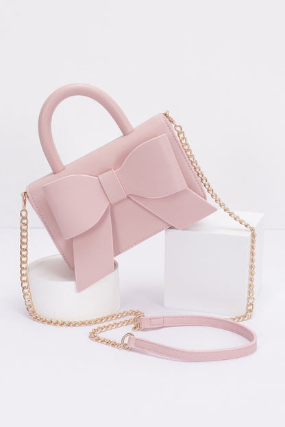 Faux Leather Ribbon Top Handle Bag