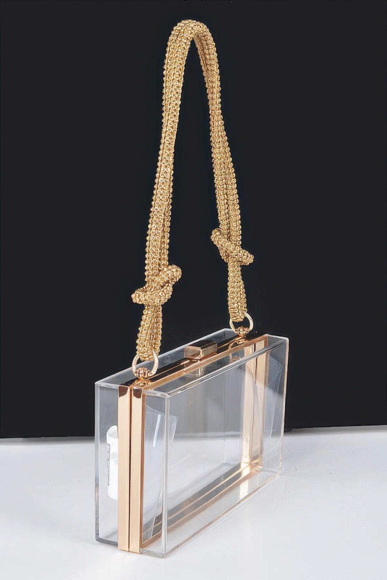Clear Case Clutch W/rhinestone Handle