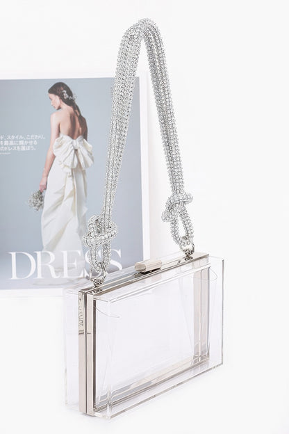 Clear Case Clutch W/rhinestone Handle
