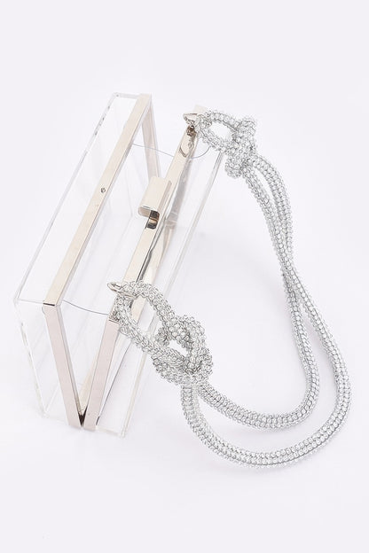 Clear Case Clutch W/rhinestone Handle