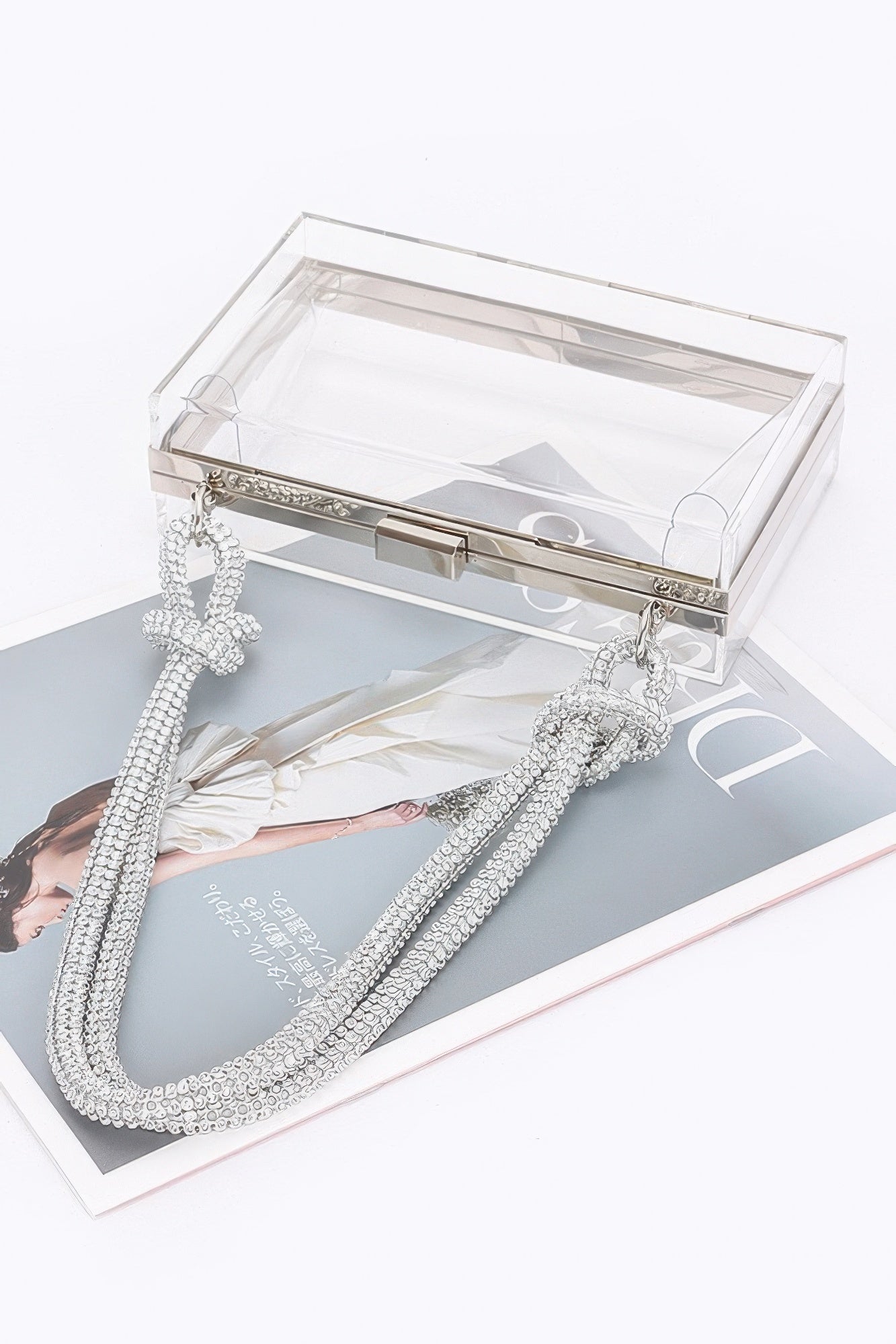 Clear Case Clutch W/rhinestone Handle