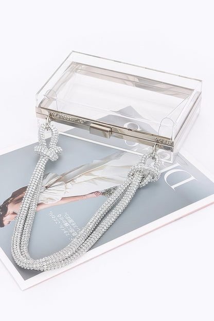 Clear Case Clutch W/rhinestone Handle