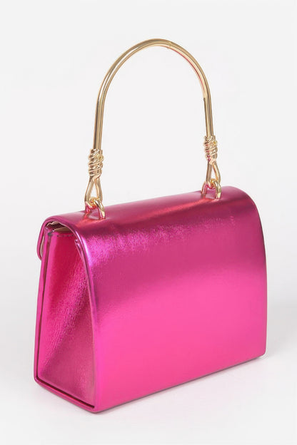Metallic Metal Handle Crossbody Bag