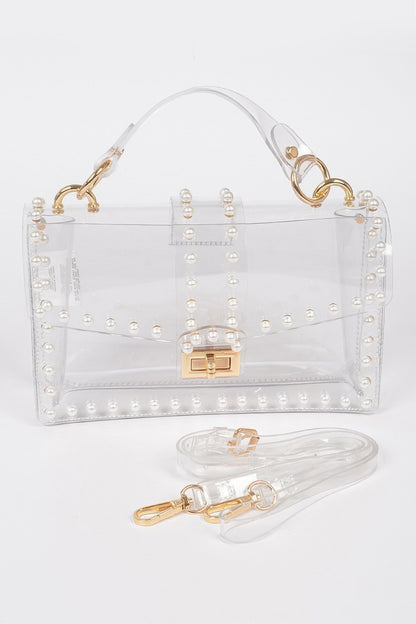 Transparent Clutch W/faux Pearl