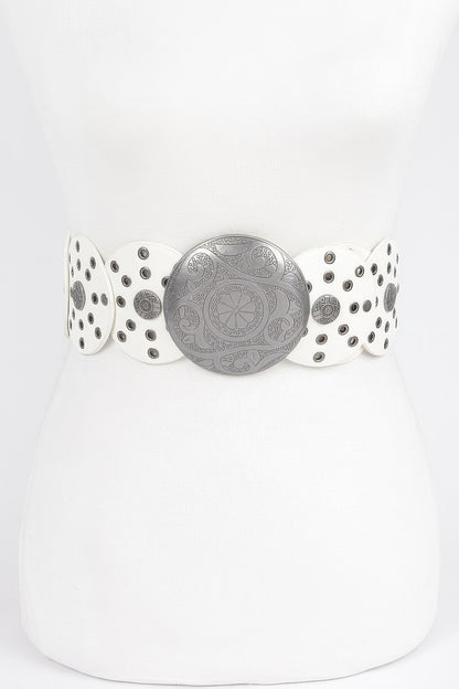Faux Leather Multi Eyelet Round Western Belt
