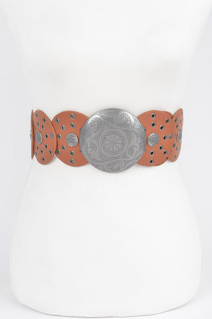 Faux Leather Multi Eyelet Round Western Belt