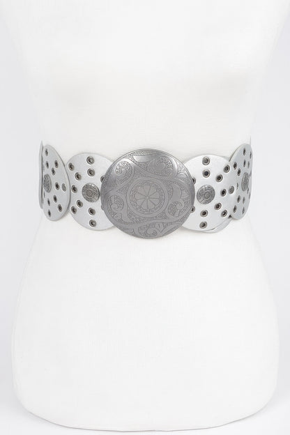 Faux Leather Multi Eyelet Round Western Belt