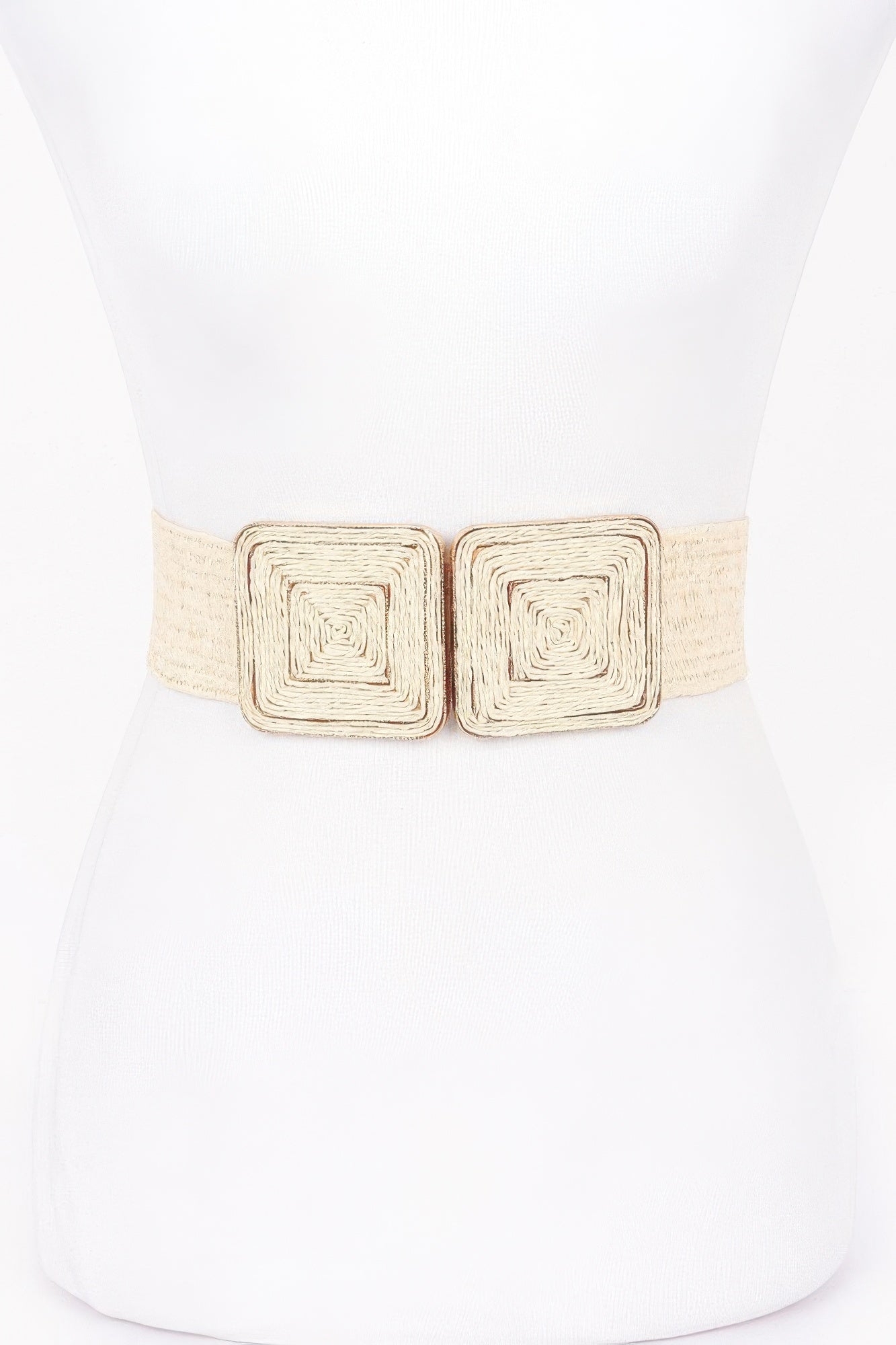 Faux Straw Two Buckle Elastic Belt