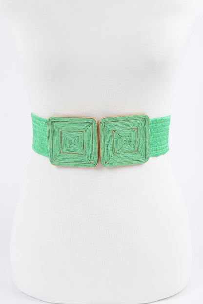 Faux Straw Two Buckle Elastic Belt