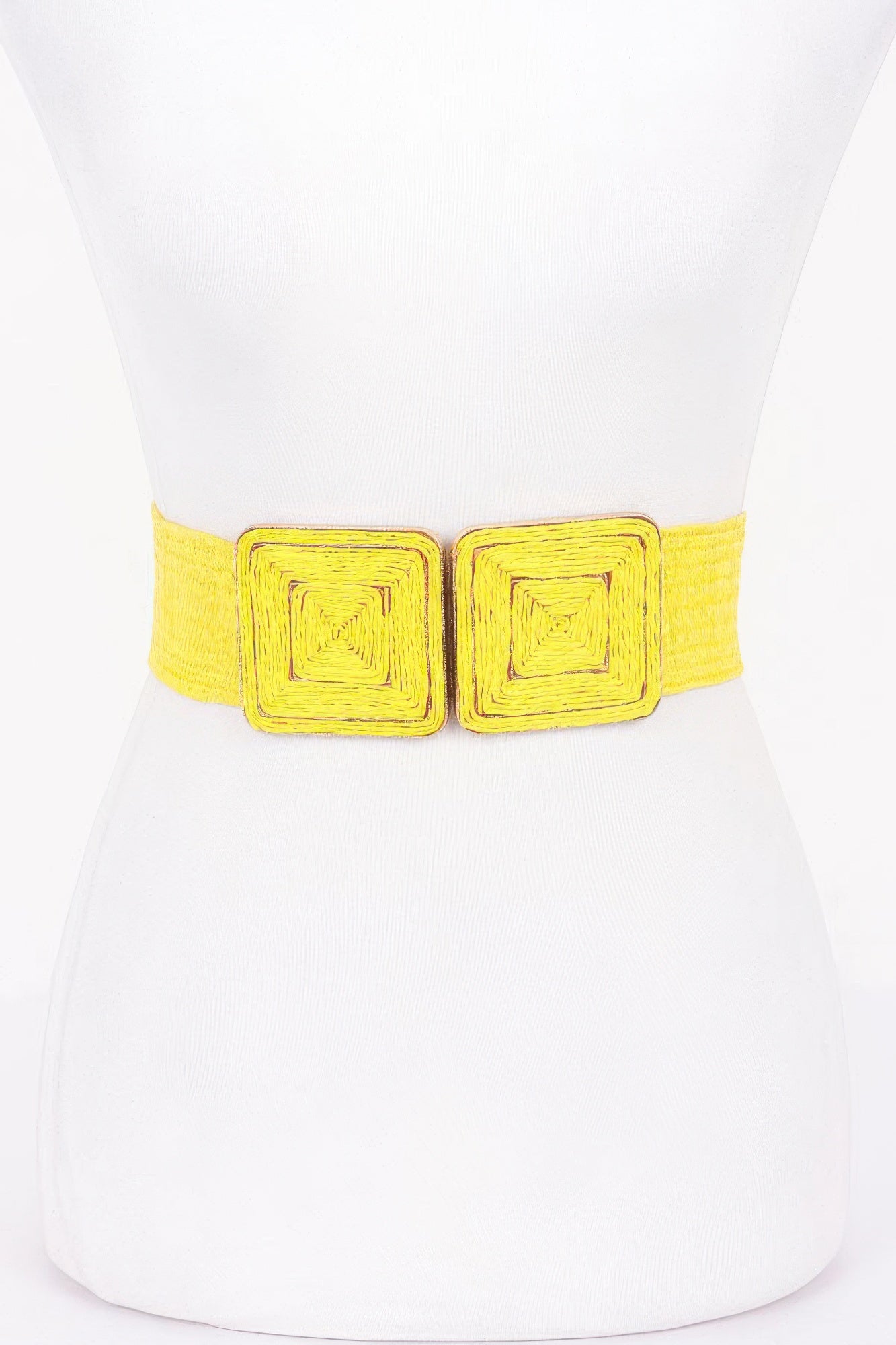 Faux Straw Two Buckle Elastic Belt