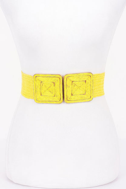 Faux Straw Two Buckle Elastic Belt