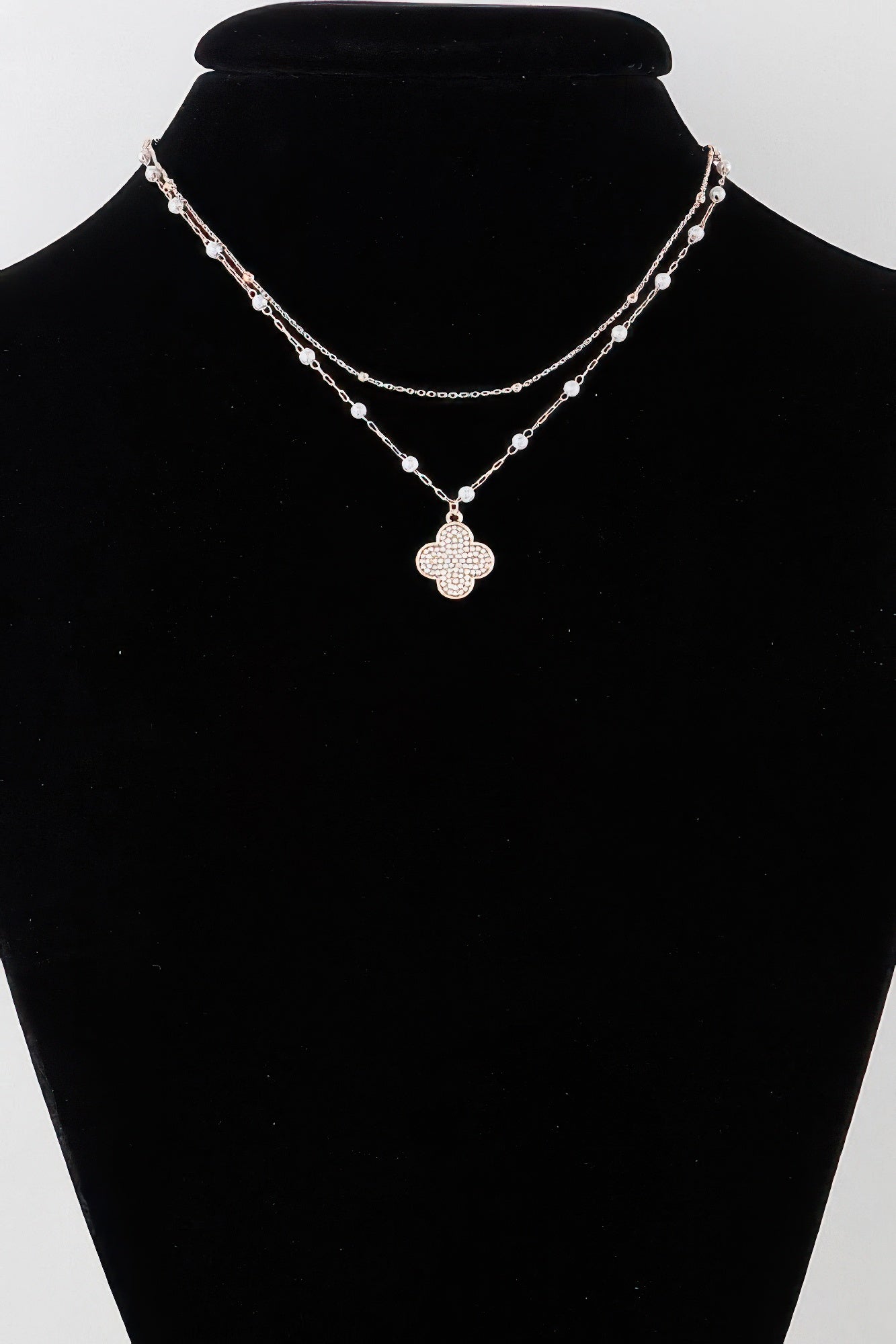 Double Pearled Clover Necklace