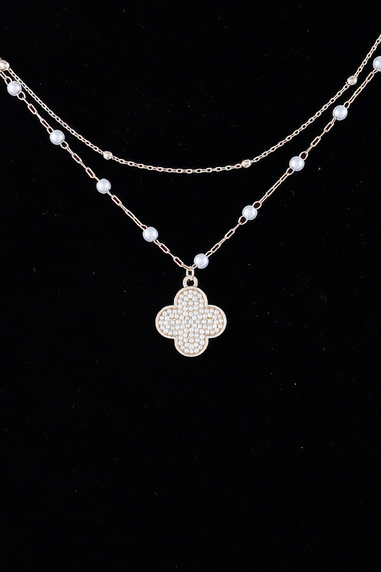 Double Pearled Clover Necklace