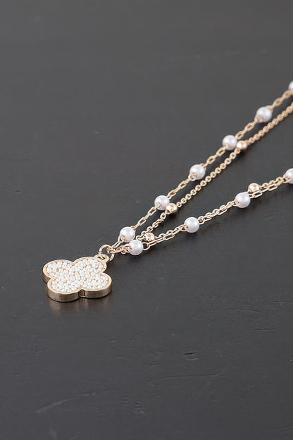 Double Pearled Clover Necklace