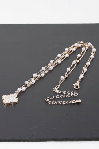 Double Pearled Clover Necklace