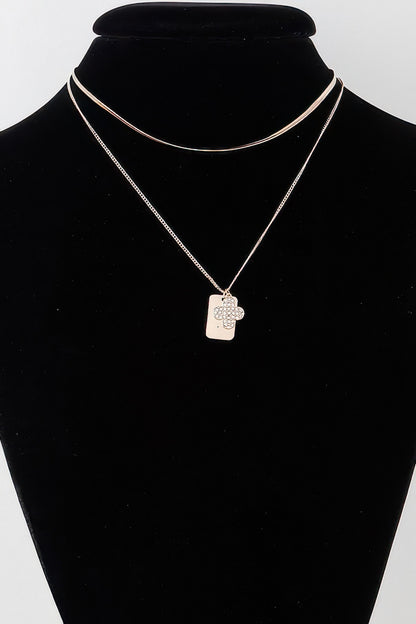 Double Clover Tag Pendant Necklace