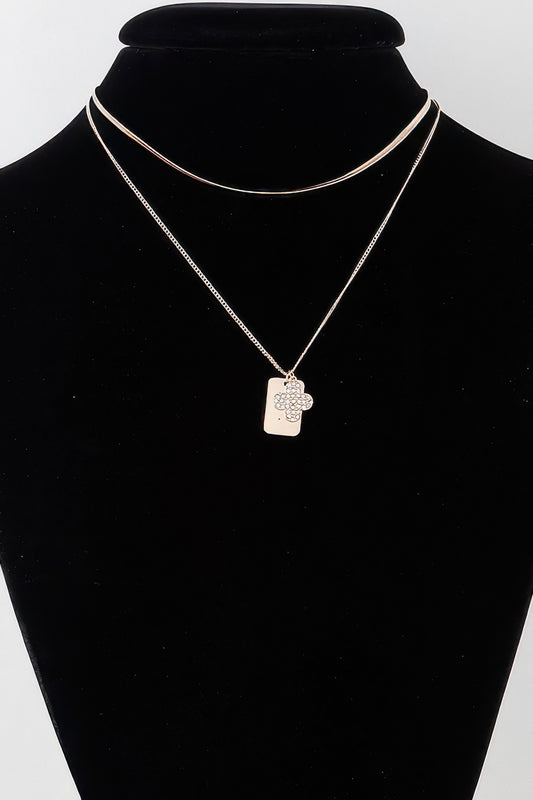 Double Clover Tag Pendant Necklace