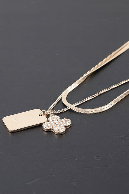 Double Clover Tag Pendant Necklace