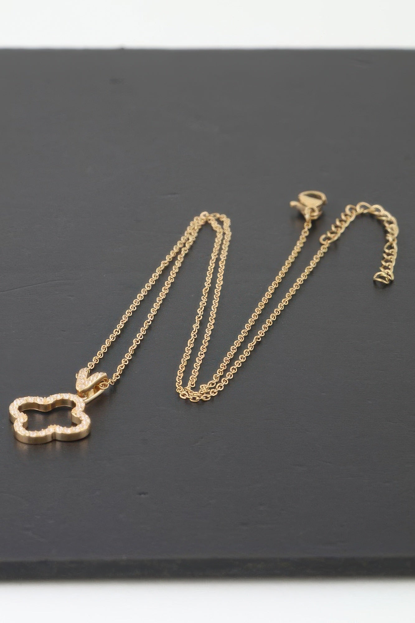 Modest Jeweled Clover Pendant Necklace