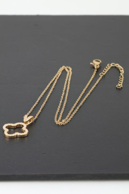 Modest Jeweled Clover Pendant Necklace