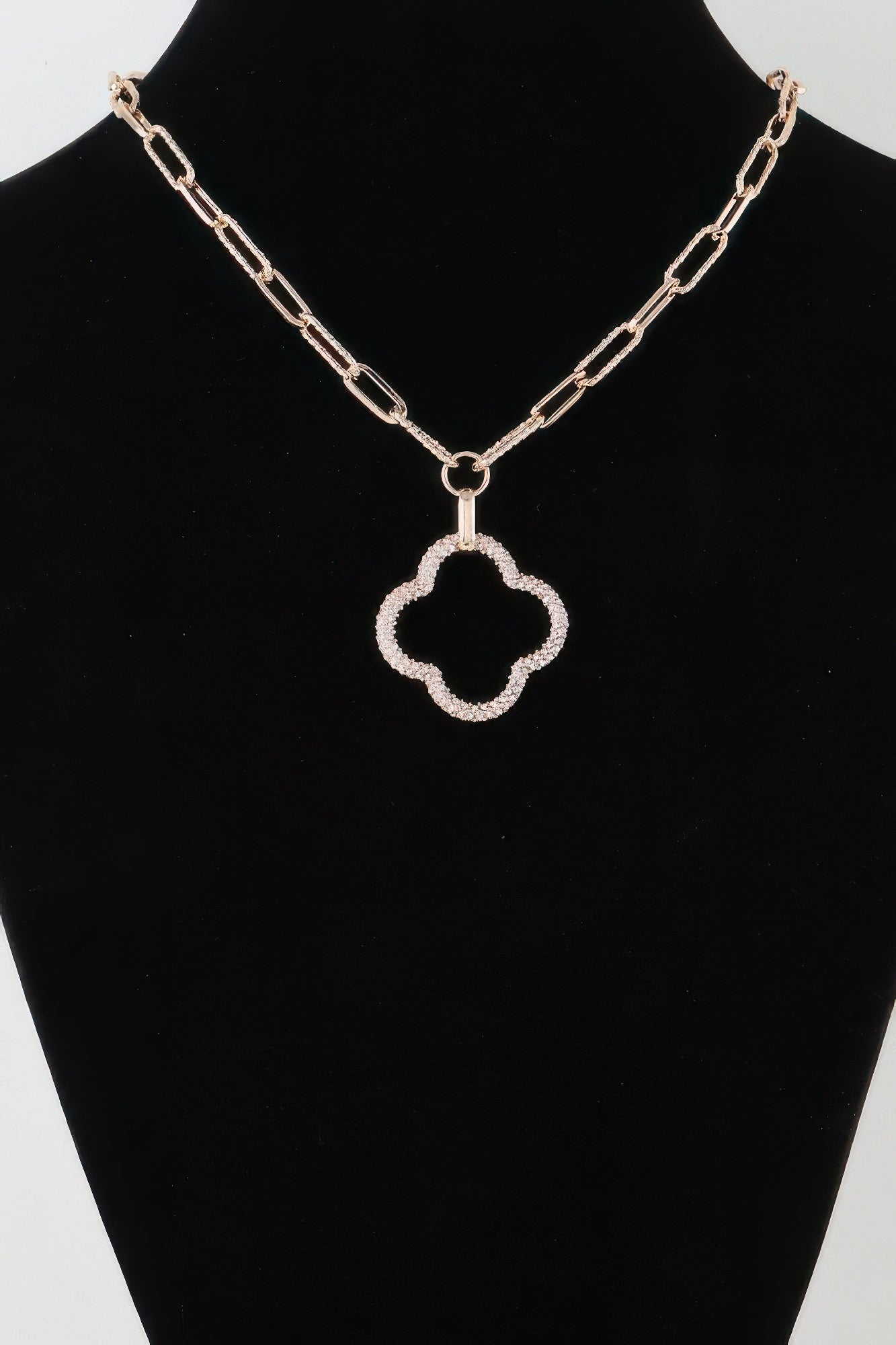 Jeweled Open Clover Chain Necklace