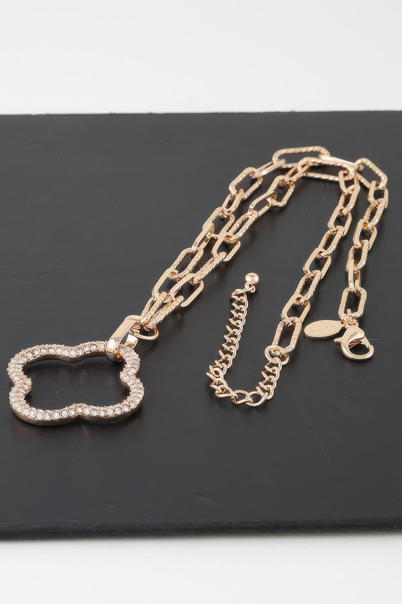Jeweled Open Clover Chain Necklace