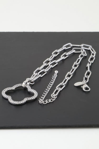 Jeweled Open Clover Chain Necklace