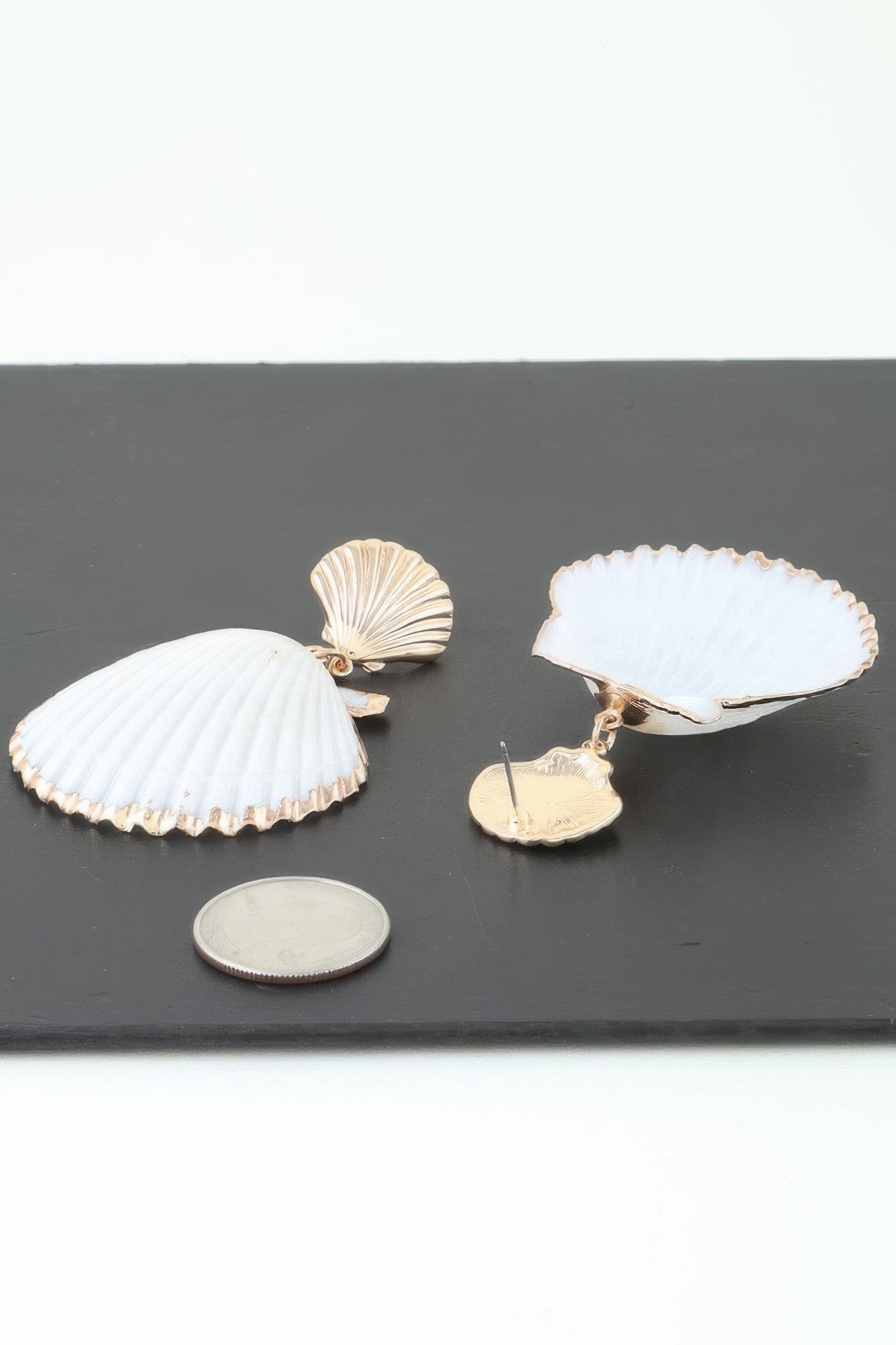 Double Clamshell Drop Earrings