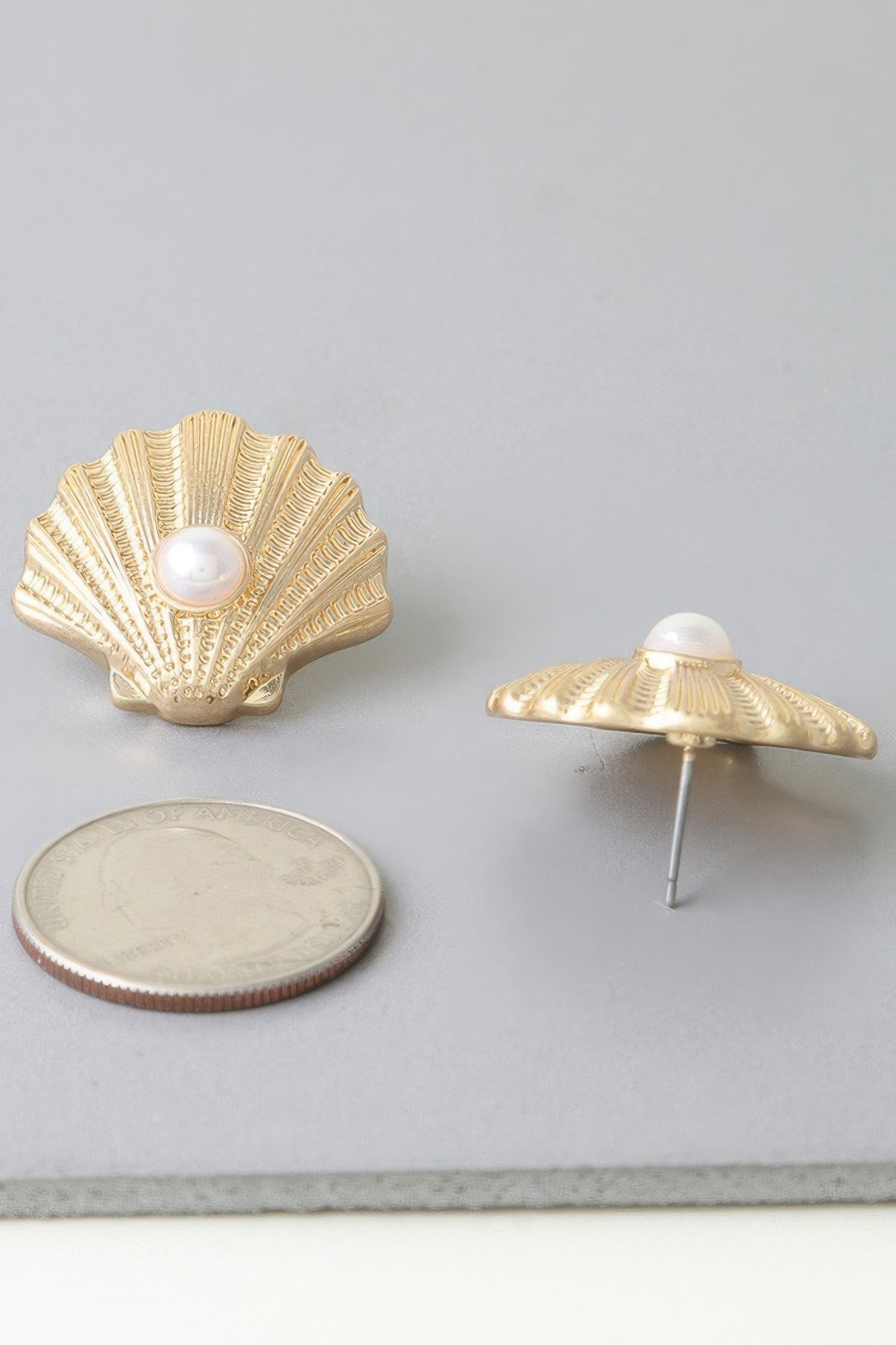 Pearled Clamshell Stud Earrings