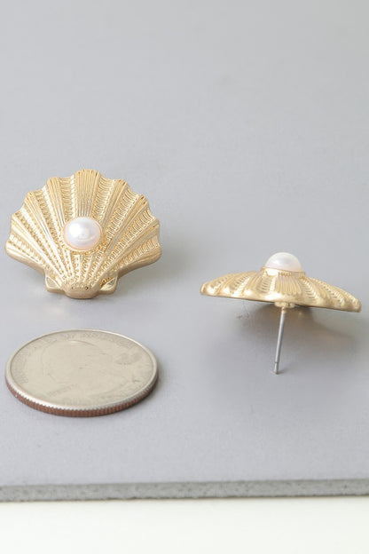 Pearled Clamshell Stud Earrings