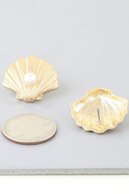Pearled Clamshell Stud Earrings