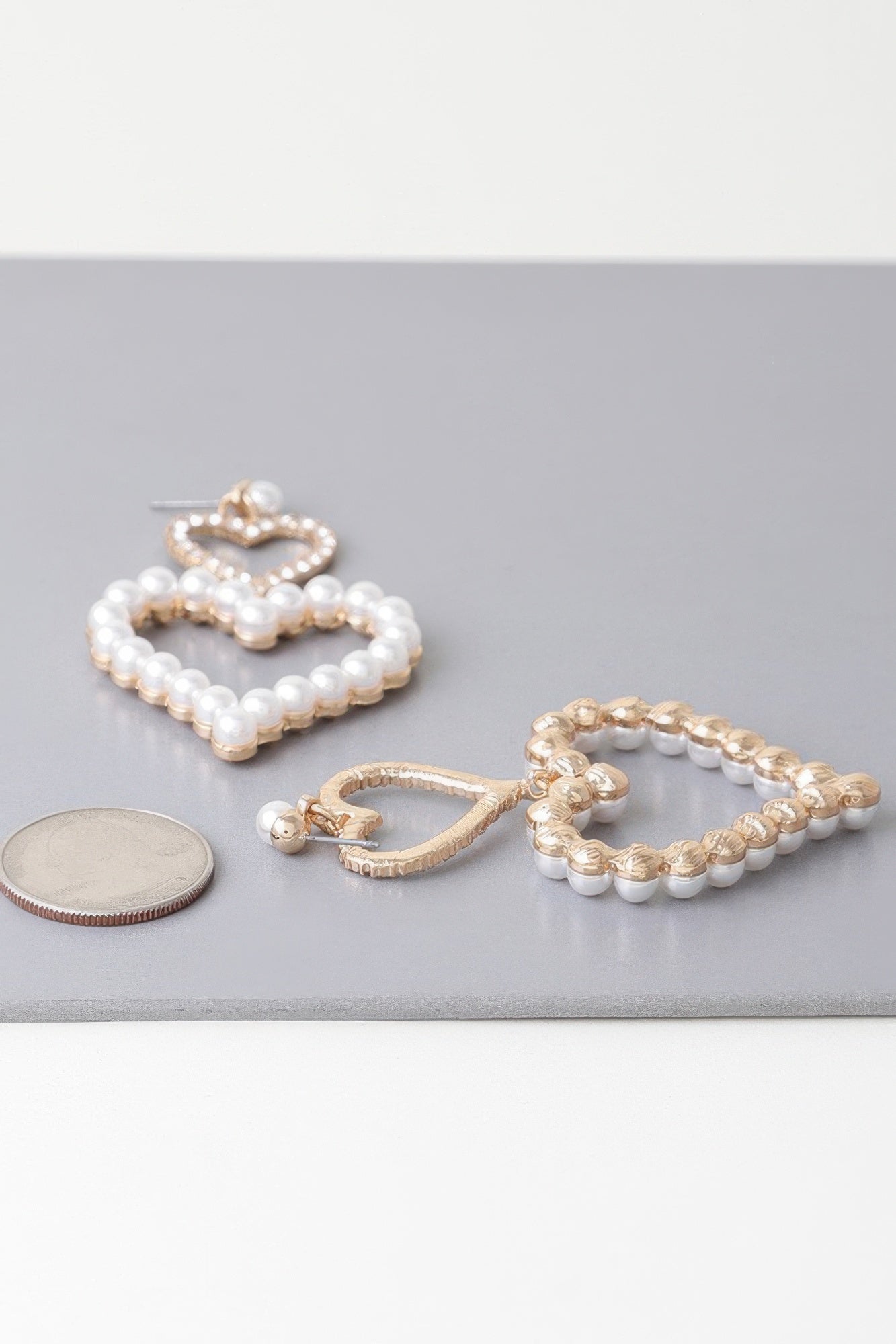 Twin Pearl Jewel Heart Drop Earrings