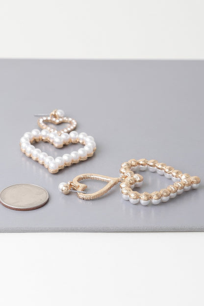 Twin Pearl Jewel Heart Drop Earrings